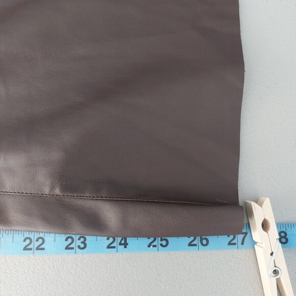 AQUA Brown Faux Leather Pants L High Rise Cropped Flare Chic Modern - Picture 12 of 13